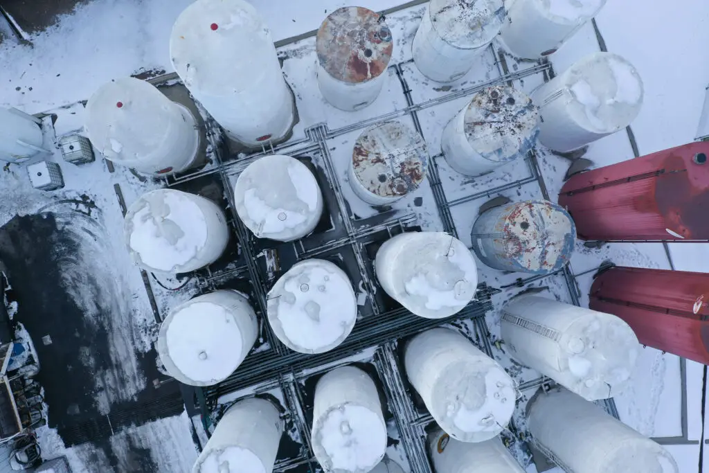 snowy tanks from above